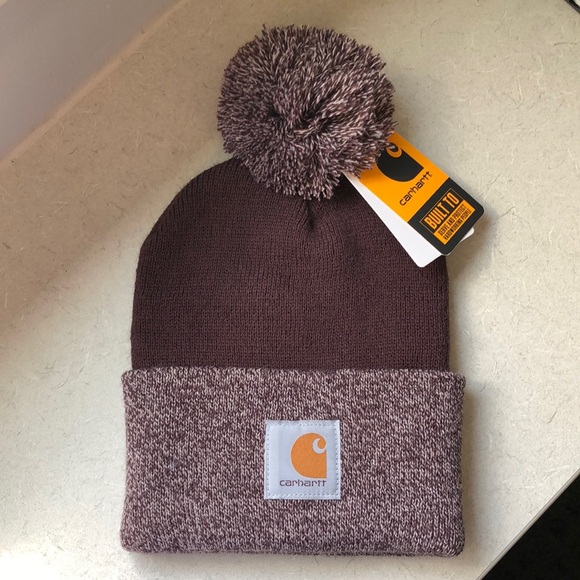 Carhartt Pom Pom beanie. Blackberry color. One size Stretch rib knit - Picture 3 of 5